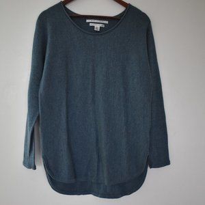 Max Studio blue merino wool loose fit sweater with high low hem